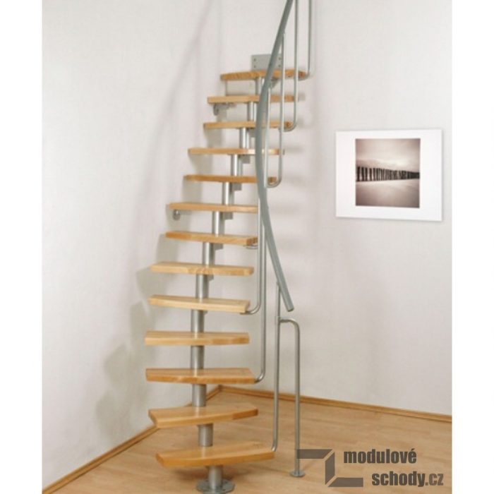 Mlynářské schody Atrium Mini Plus ve stříbrné barvě s dřevěnými nášlapy