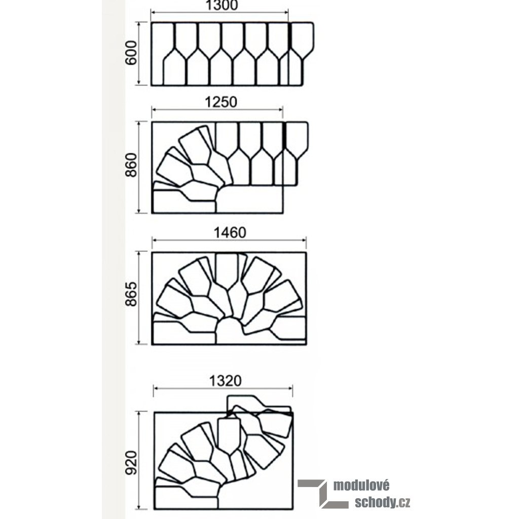Příklady rozložení modulových schodů Minka Twister