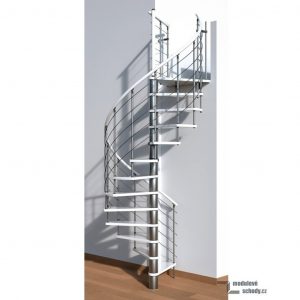Moderní točité schodiště Minka Venezia White - bílá barva stupňů