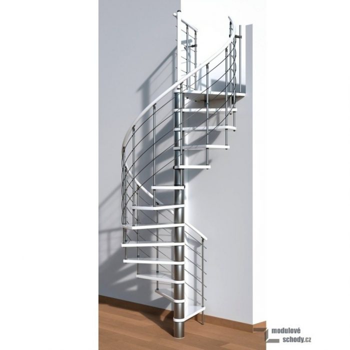 Moderní točité schodiště Minka Venezia White - bílá barva stupňů